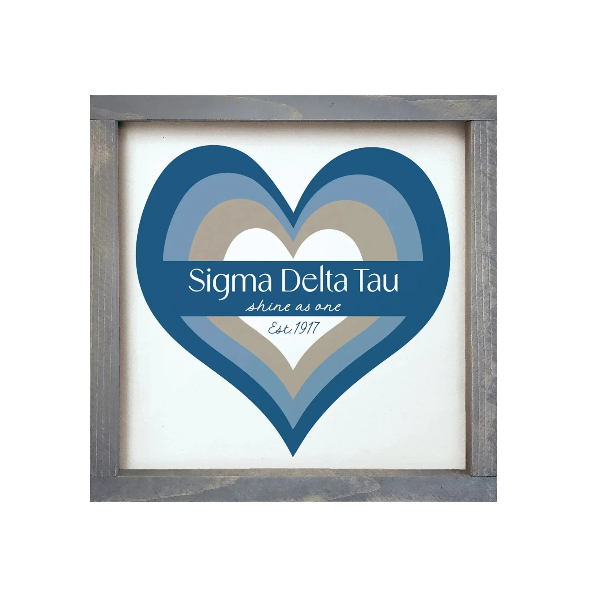 Sigma Delta Tau 12x12 Wood Framed Sign - Heart Weathered Gray Wall Art & Signs