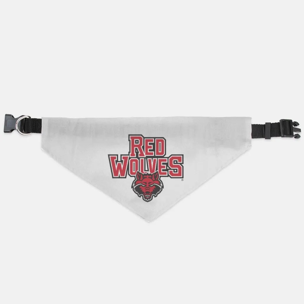 Arkansas State University Pet Bandana - White Red Wolves Pet Bandanas