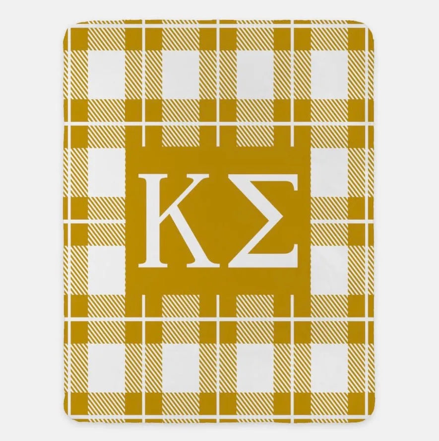 Kappa Sigma XL 60x80 Sherpa Throw Blanket - Plaid Gold Throw Blankets