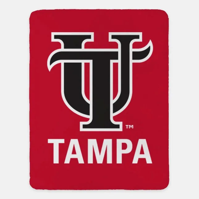 University of Tampa XL 60x80 Sherpa Blanket - Interlocking Letters Red Throw Blankets
