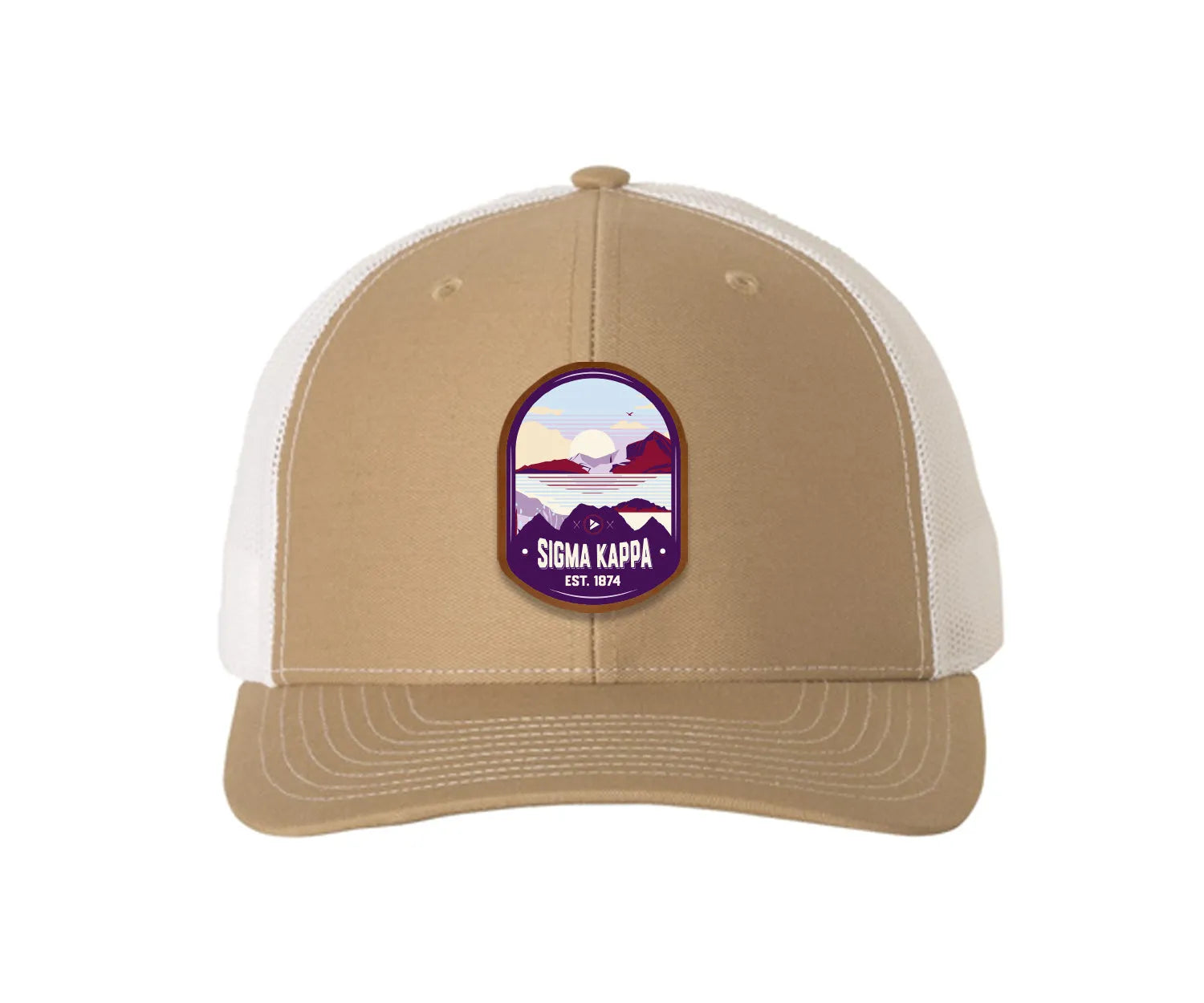 Sigma Kappa Richardson 112 UV Print Leatherette Patch Trucker Hat - Ventura Khaki White Trucker Hat