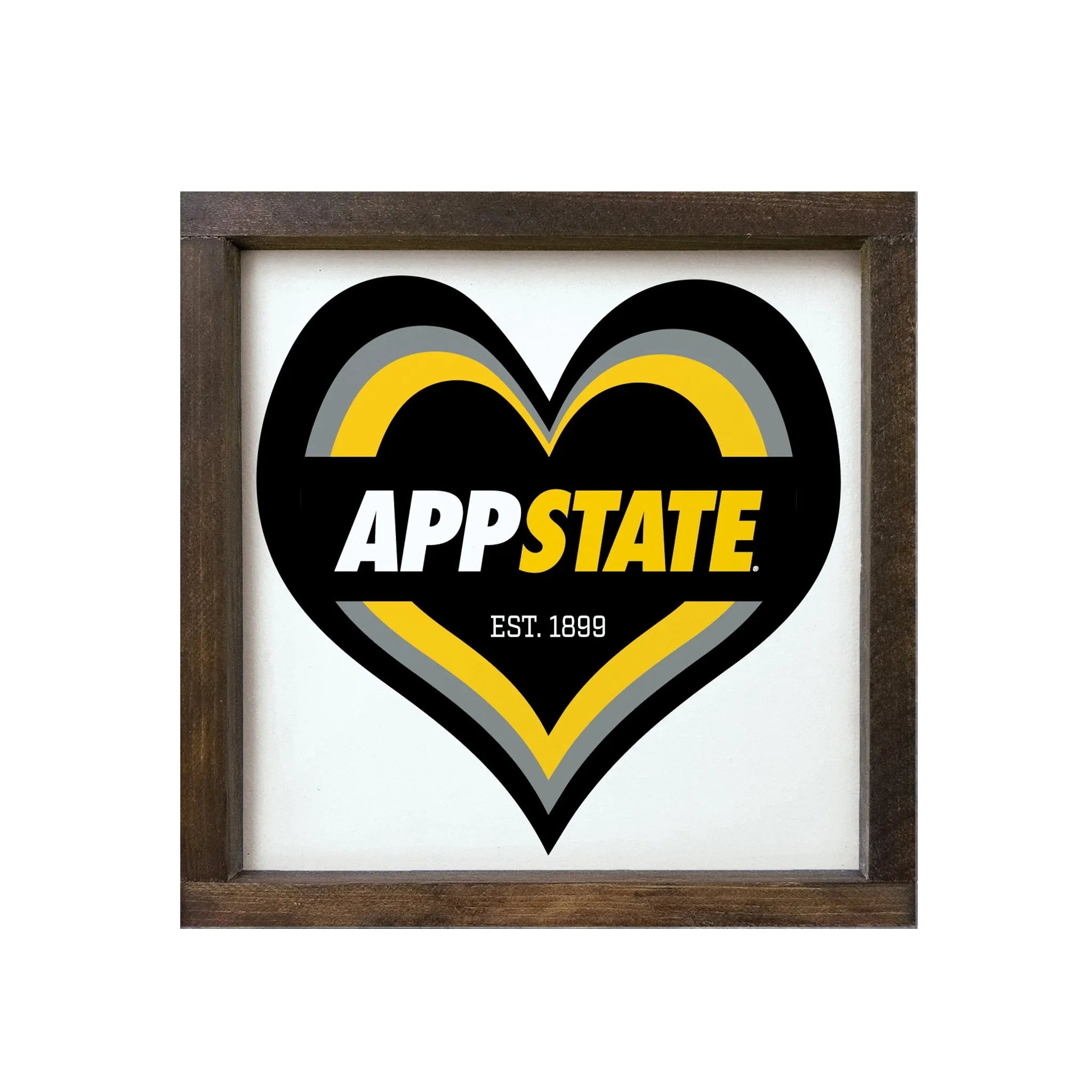APP STATE 12x12 Wood Framed Sign - Heart Walnut Stain Wall Art & Signs