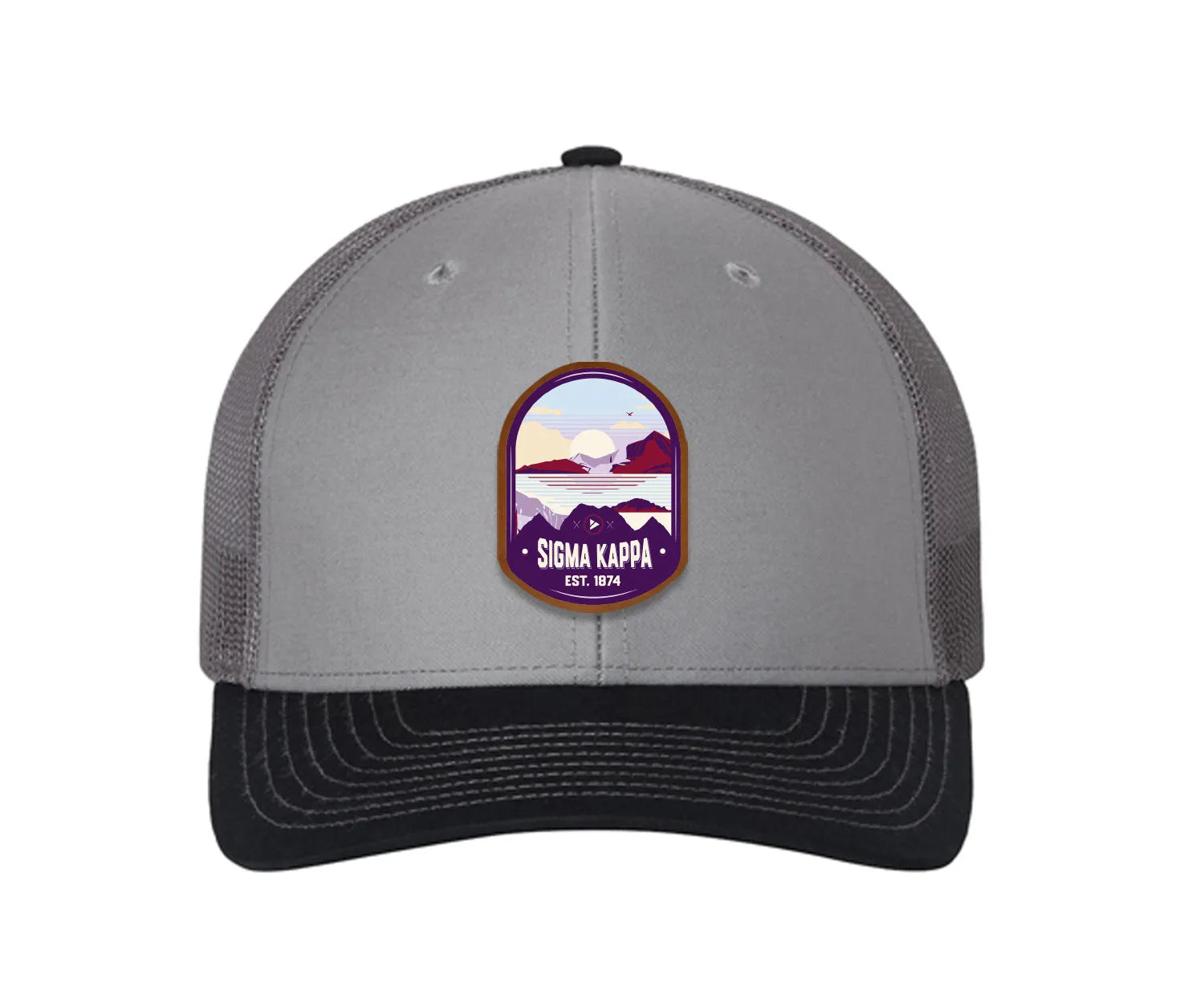 Sigma Kappa Richardson 112 UV Print Leatherette Patch Trucker Hat - Ventura Gray Charcoal Navy Trucker Hat