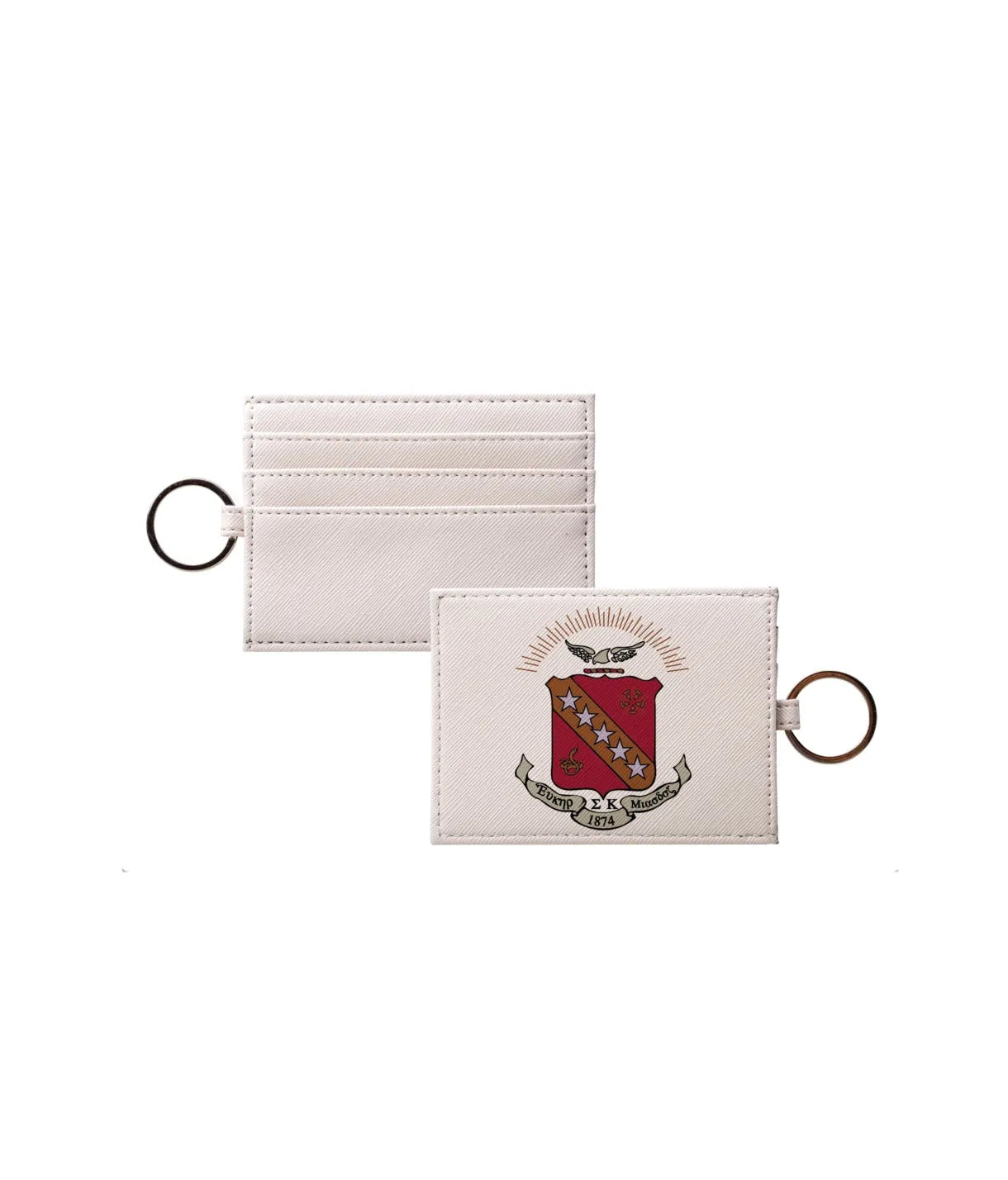 Sigma Kappa Keychain Vegan Saffiano Leather Card Holder - Coat of Arms Travel Wallet