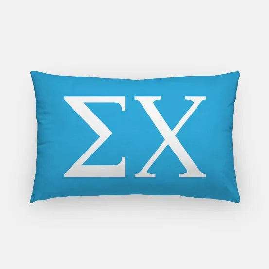 Sigma Chi Lumbar Pillow Cover - Greek Letters Blue White Pillow Covers
