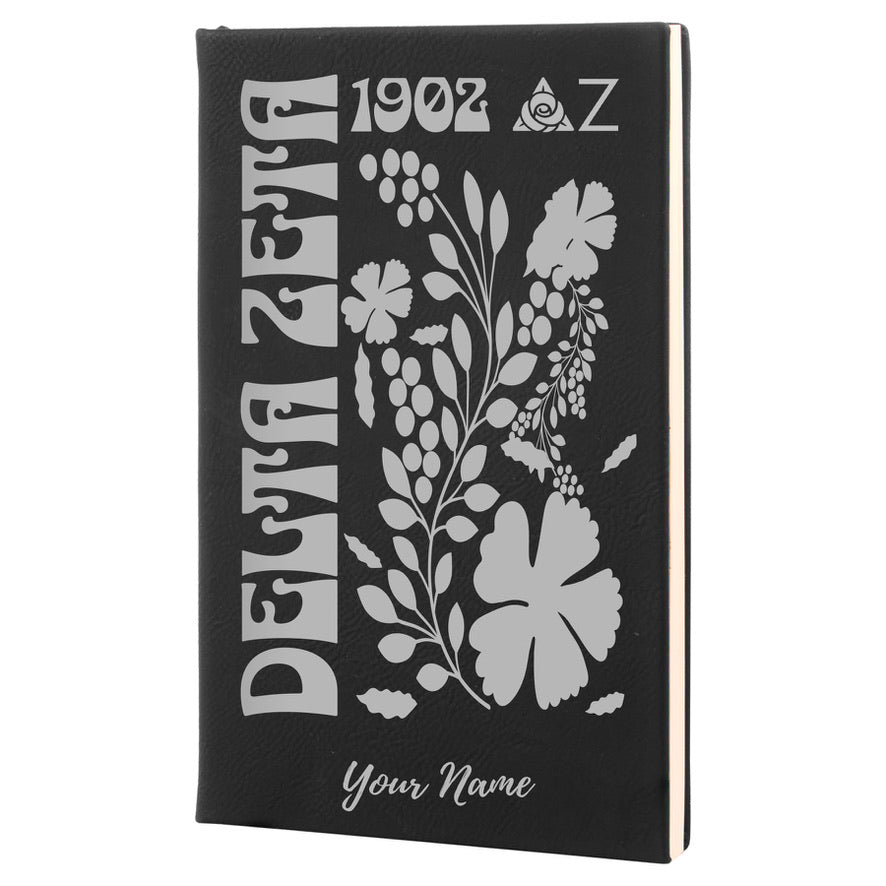 Delta Zeta Personalized Leatherette Notebook - Retro Floral | DZ