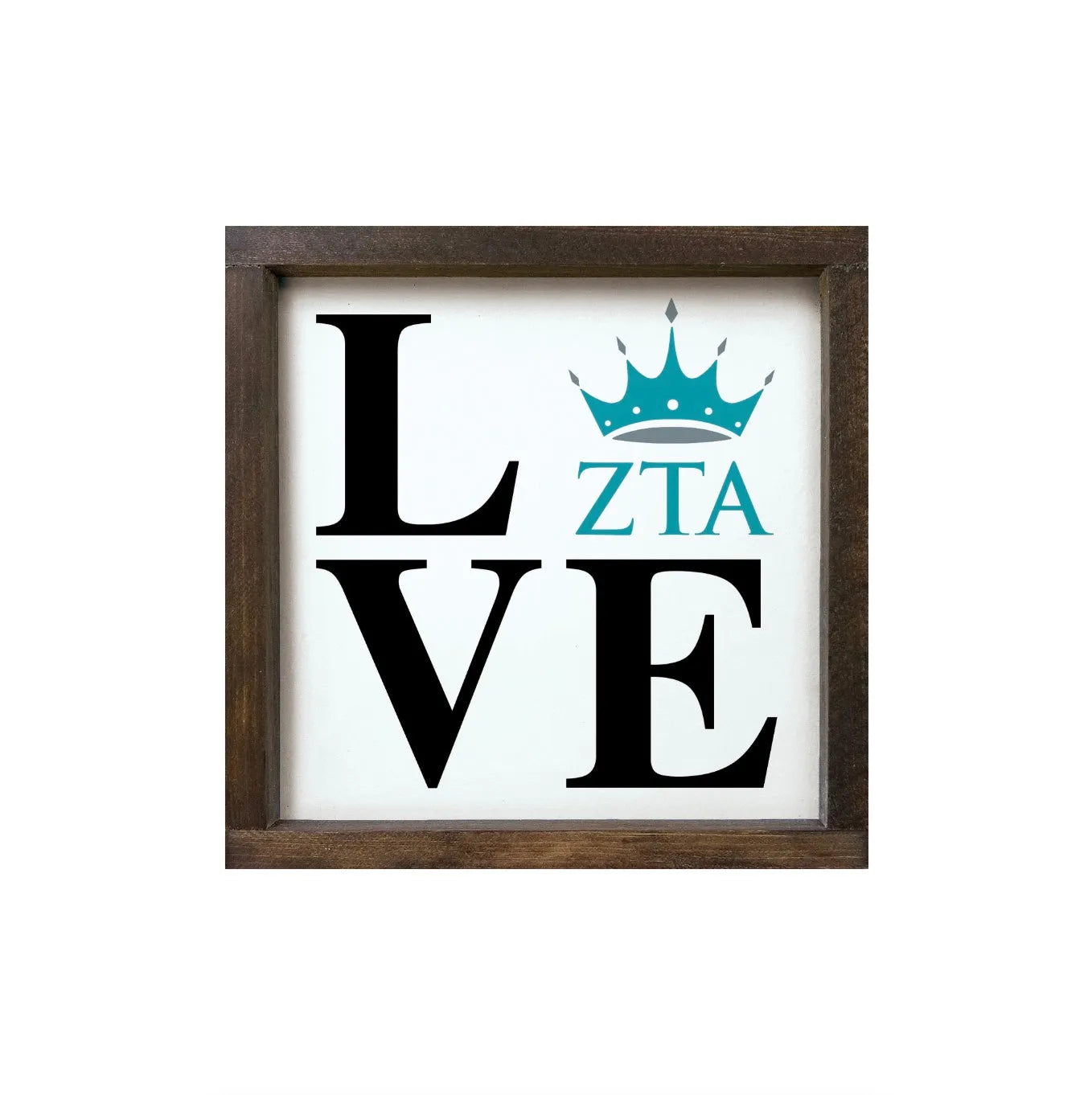 Zeta Tau Alpha "LOVE" Framed Sign - 12"x12" Walnut Stain Wall Art & Signs