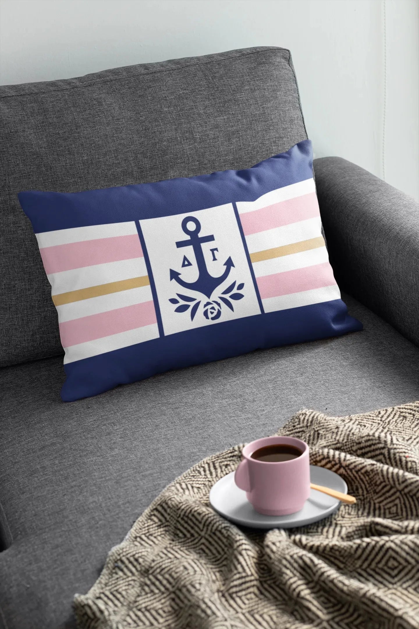 Delta Gamma Lumbar Pillow Cover - Striped Brandmark Pillow Covers