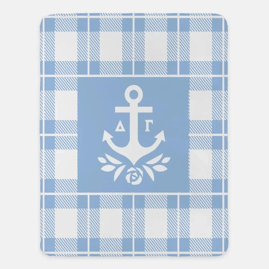 Delta Gamma XL 60x80 Plaid Sherpa Blanket Light Blue Throw Blankets