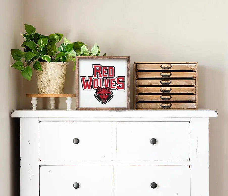 Arkansas State University 12x12 Red Wolves Wood Framed Sign Wall Art & Signs