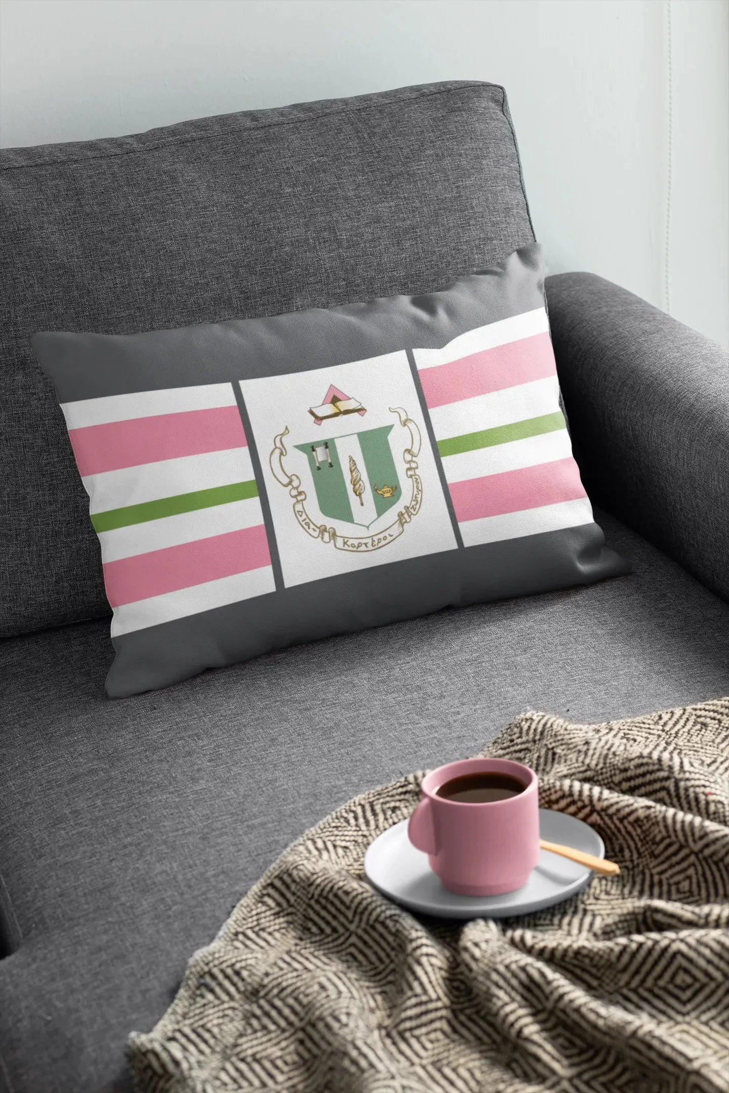 Delta Zeta Lumbar Throw Pillow Cover - Striped Crest Pillow Covers