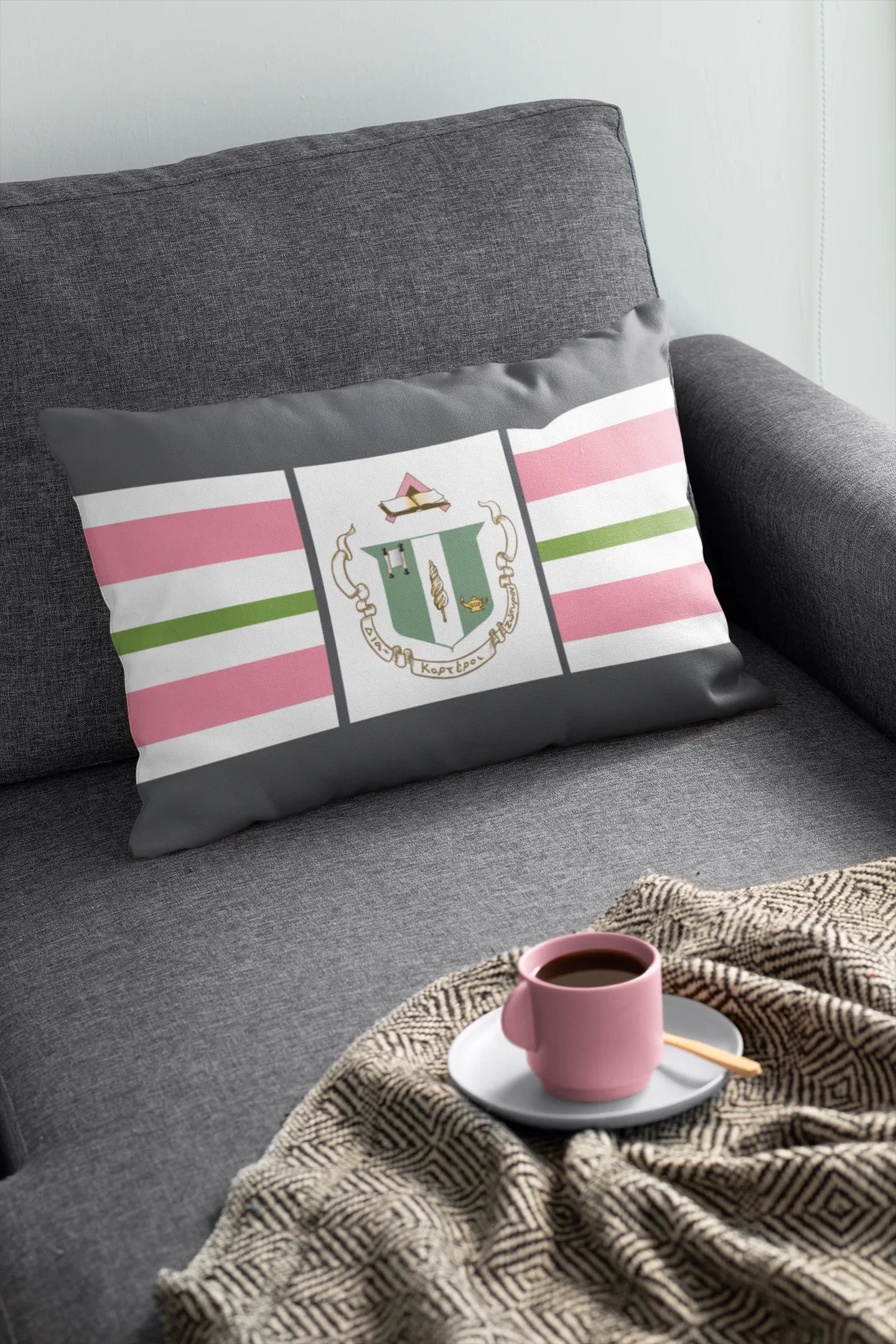 Delta Zeta Lumbar Pillow Cover - Striped Crest | Official Merchandise | Custom Gifts | Festive Fit Home