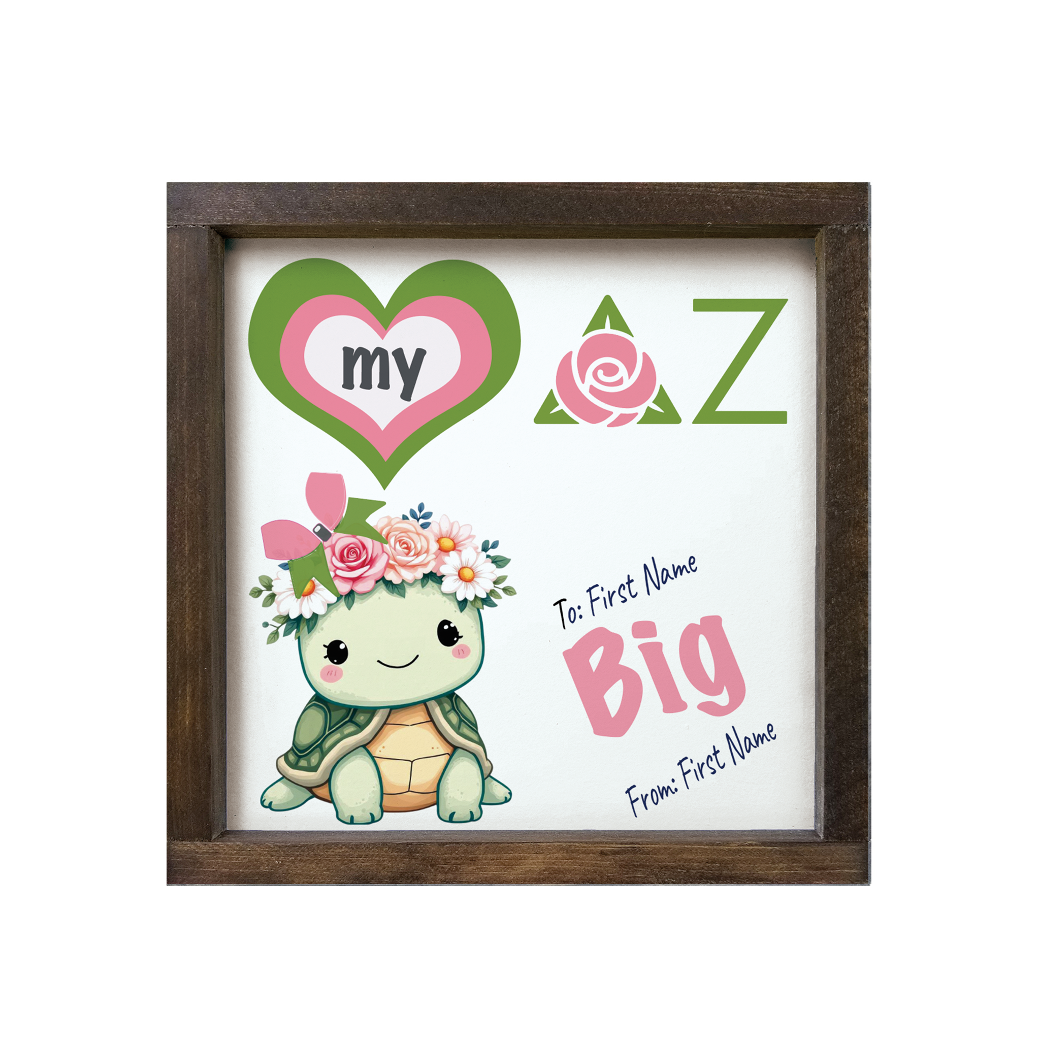 Personalized Delta Zeta 12x12 Love My Big Little Wood Framed Sign