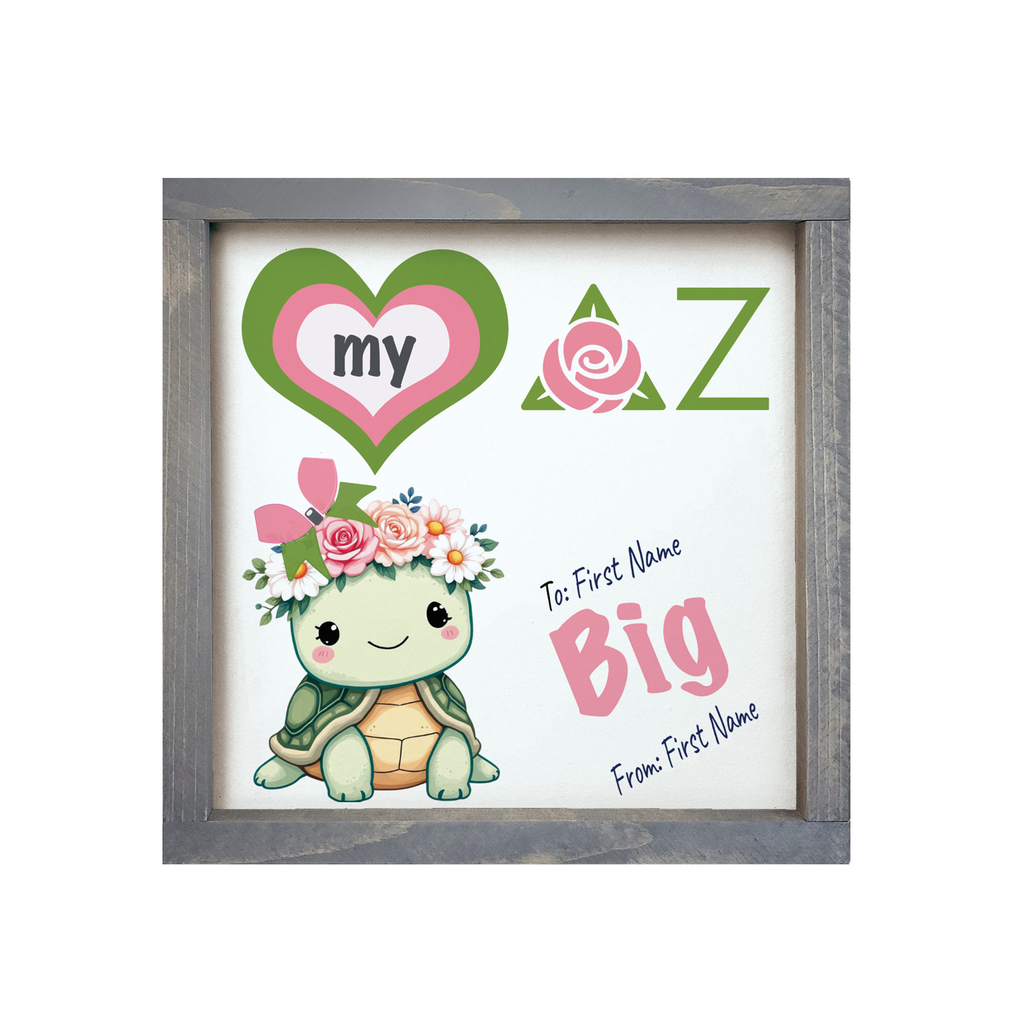 Personalized Delta Zeta 12x12 Love My Big Little Wood Framed Sign