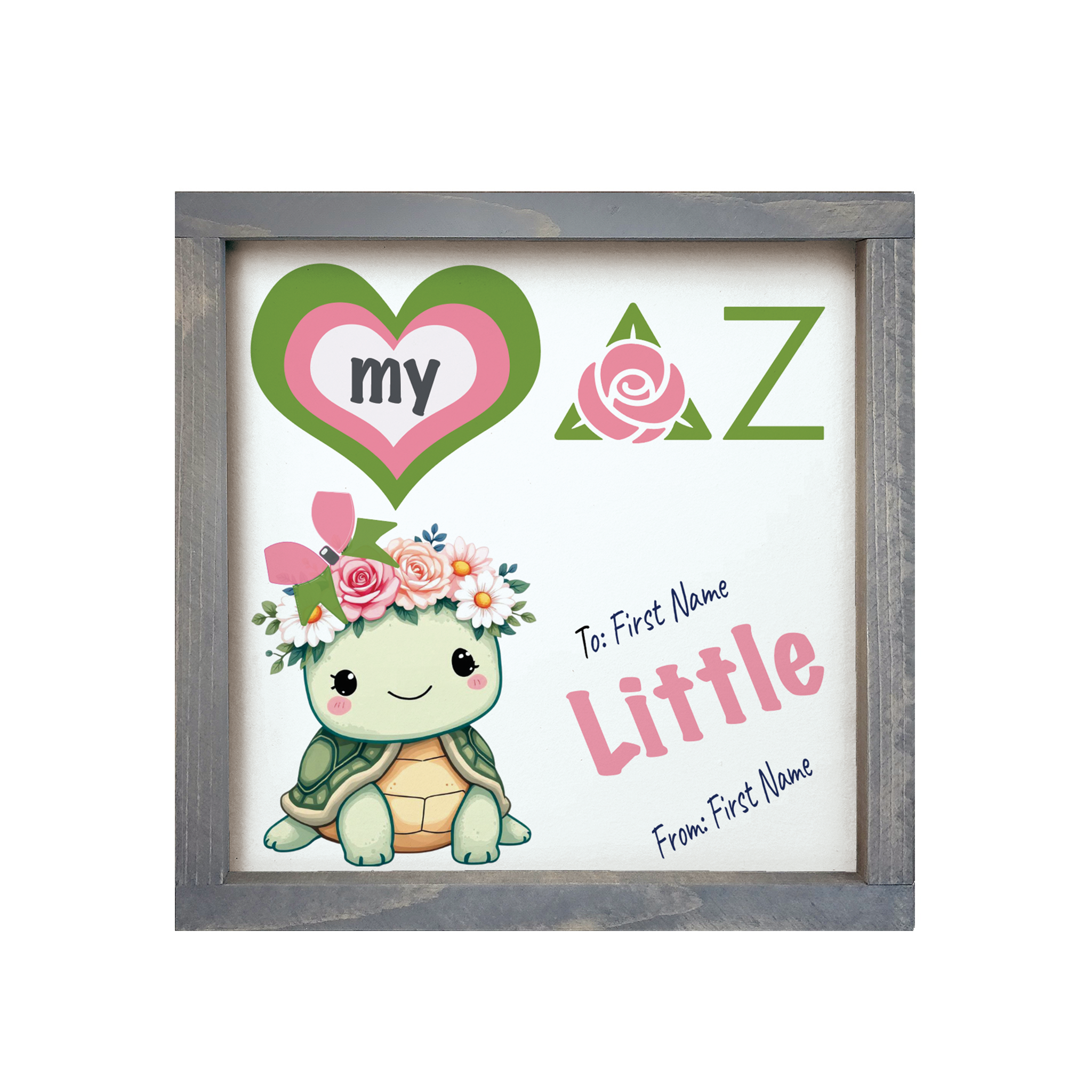 Personalized Delta Zeta 12x12 Love My Big Little Wood Framed Sign