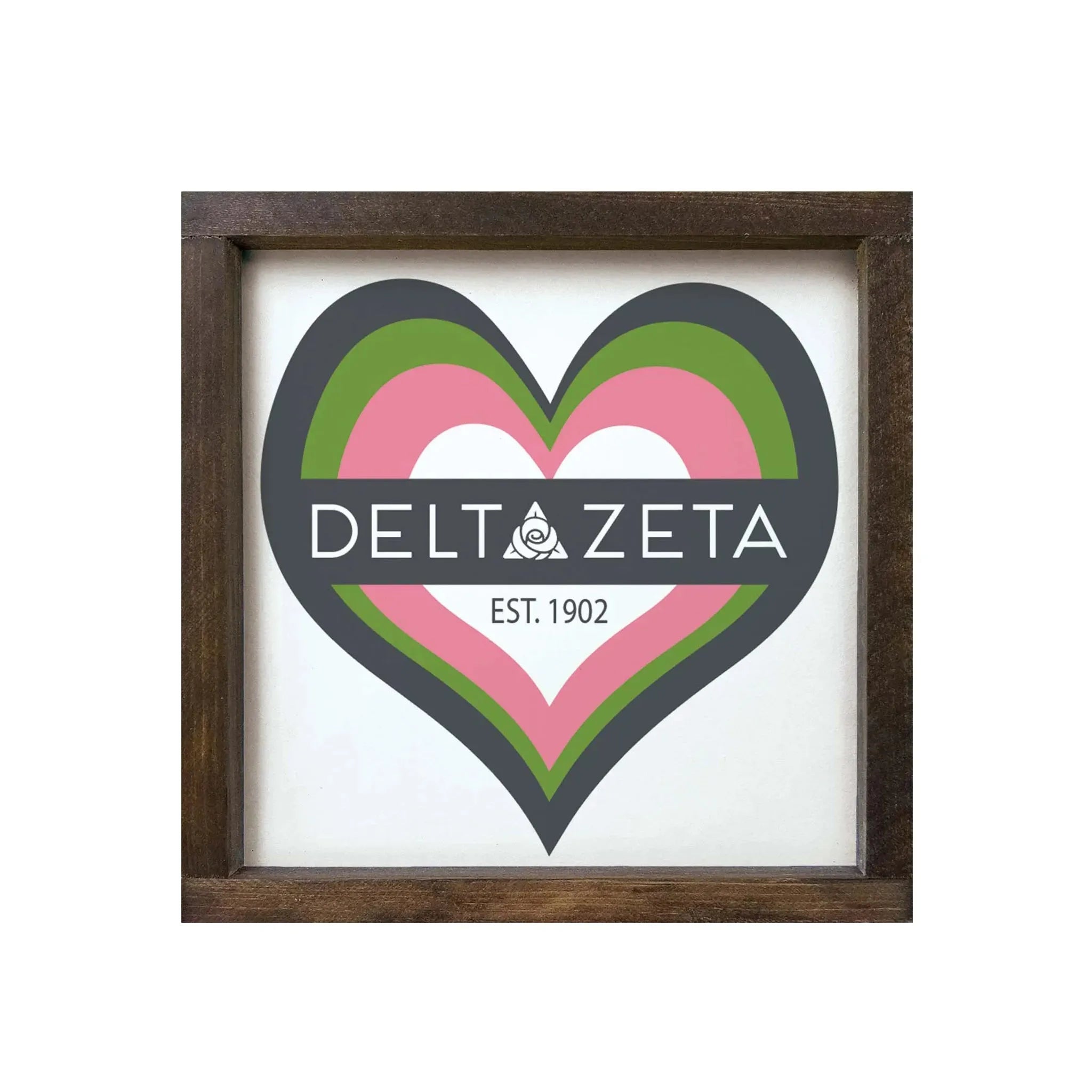 Delta Zeta 12x12 Heart Wood Framed Sign Wall Art & Signs