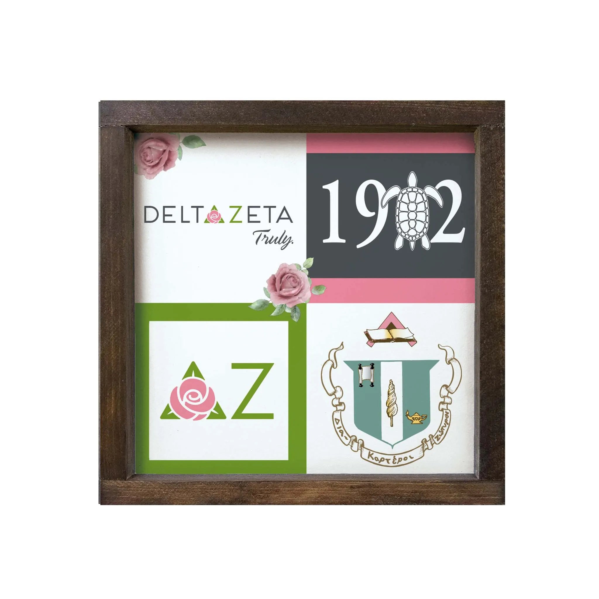 Delta Zeta 12x12 Wood Framed Sign Classic Color Block | Custom Gifts