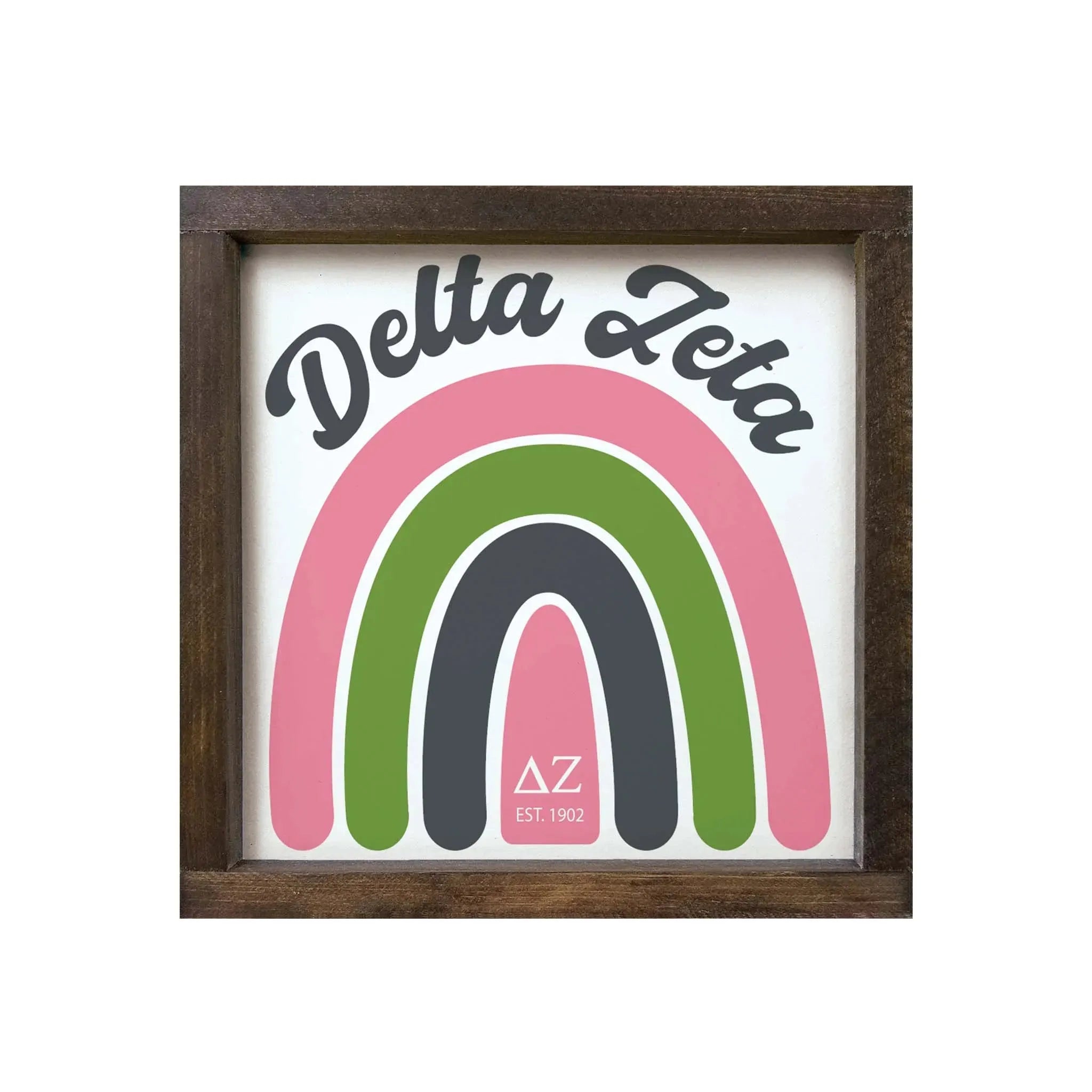 Delta Zeta 12x12 Rainbow Wood Framed Sign Walnut Stain Wall Art & Signs