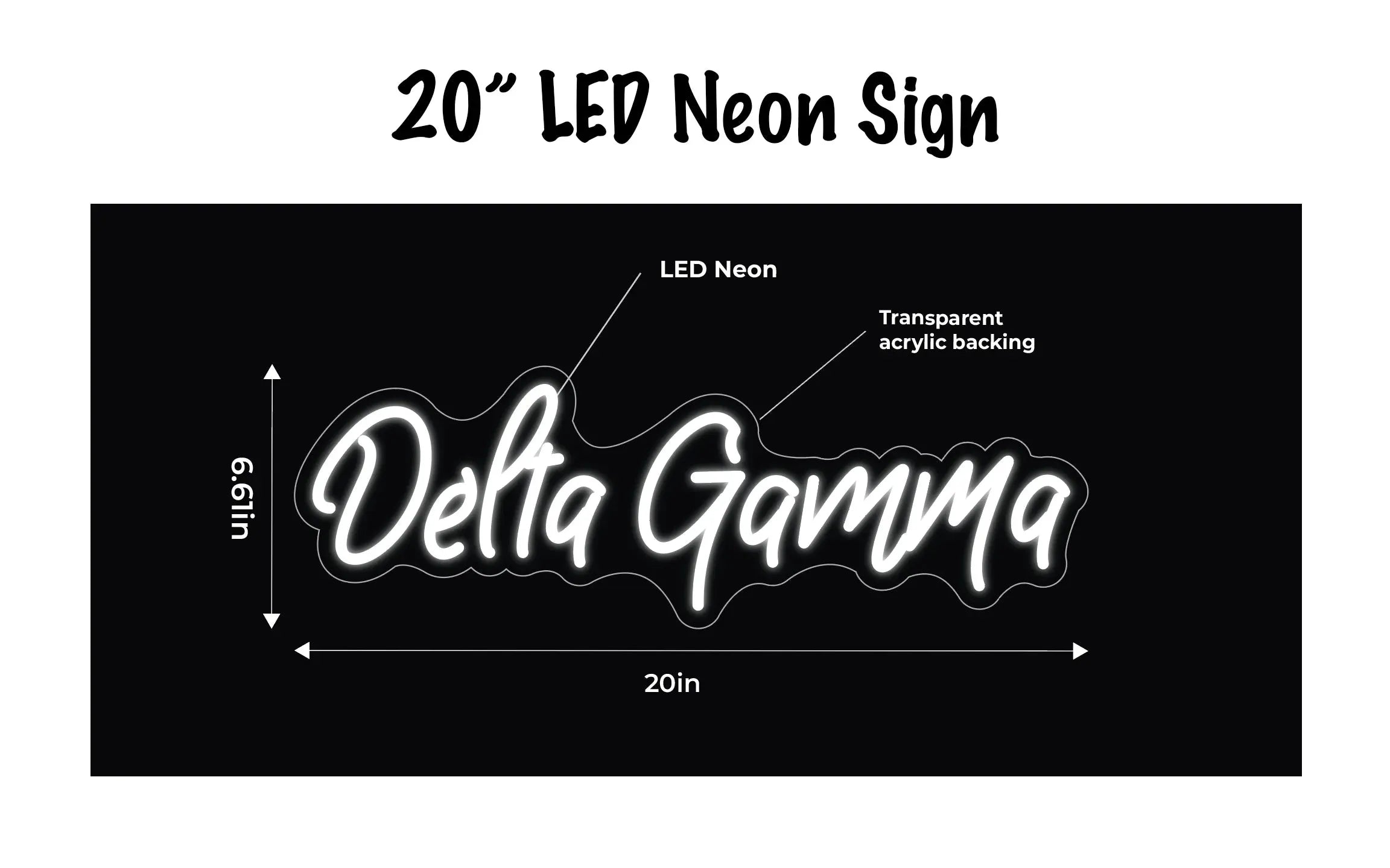 Delta Gamma LED Neon Script Sign w/ Dimmer Neon Signs