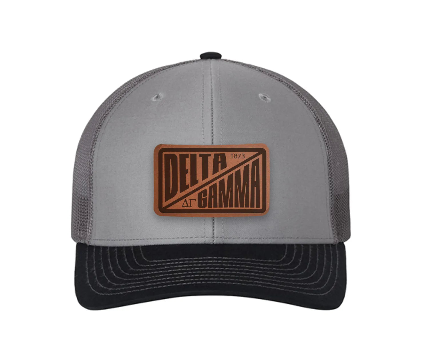 Delta Gamma Richardson 112 Leatherette Patch Trucker Hat - Divide Gray Charcoal Navy Trucker Hat