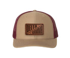 Delta Gamma Richardson 112 Leatherette Patch Trucker Hat - Divide Khaki Burgundy Trucker Hat