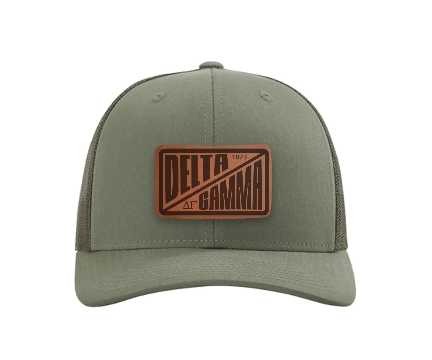 Delta Gamma Richardson 112 Leatherette Patch Trucker Hat - Divide Loden Trucker Hat