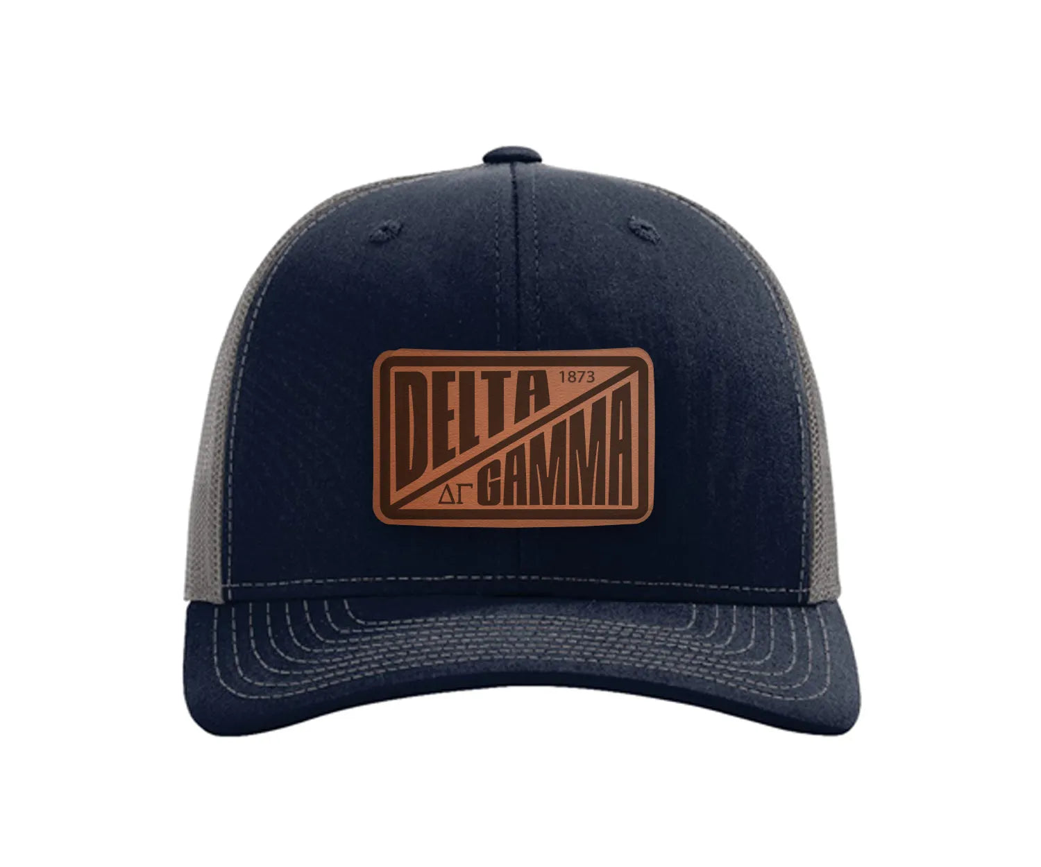 Delta Gamma Richardson 112 Leatherette Patch Trucker Hat - Divide Navy Charcoal Trucker Hat