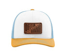 Delta Gamma Richardson 112 Leatherette Patch Trucker Hat - Divide White Blue Yellow Trucker Hat
