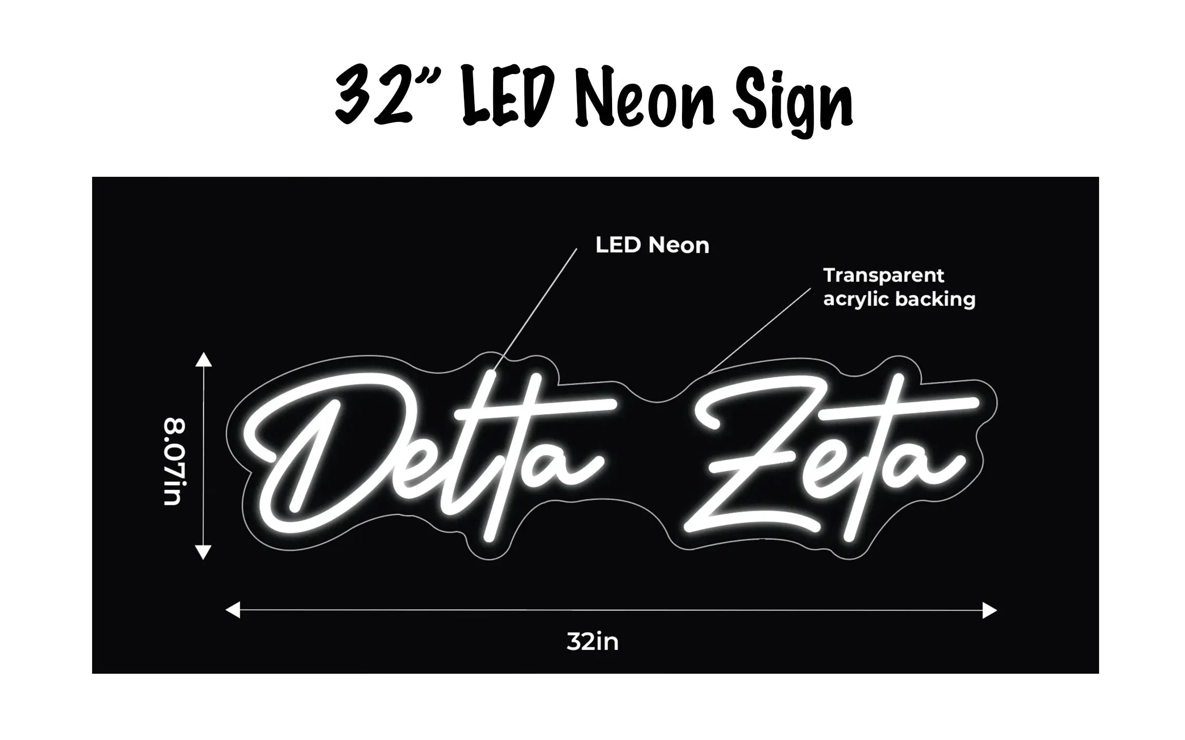 Delta Zeta LED Neon Sign w/ Dimmer Neon Signs