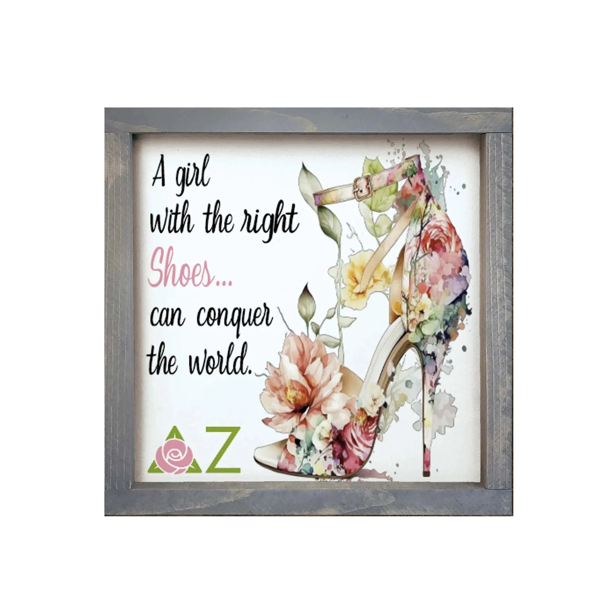 Delta Zeta 12x12 Wood Framed Sign - The Right Shoes Weathered Gray Wall Art & Signs