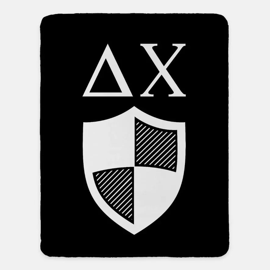 Delta Chi Sherpa Blanket XL 60" x 80 - Greek Letters & Shield Black
