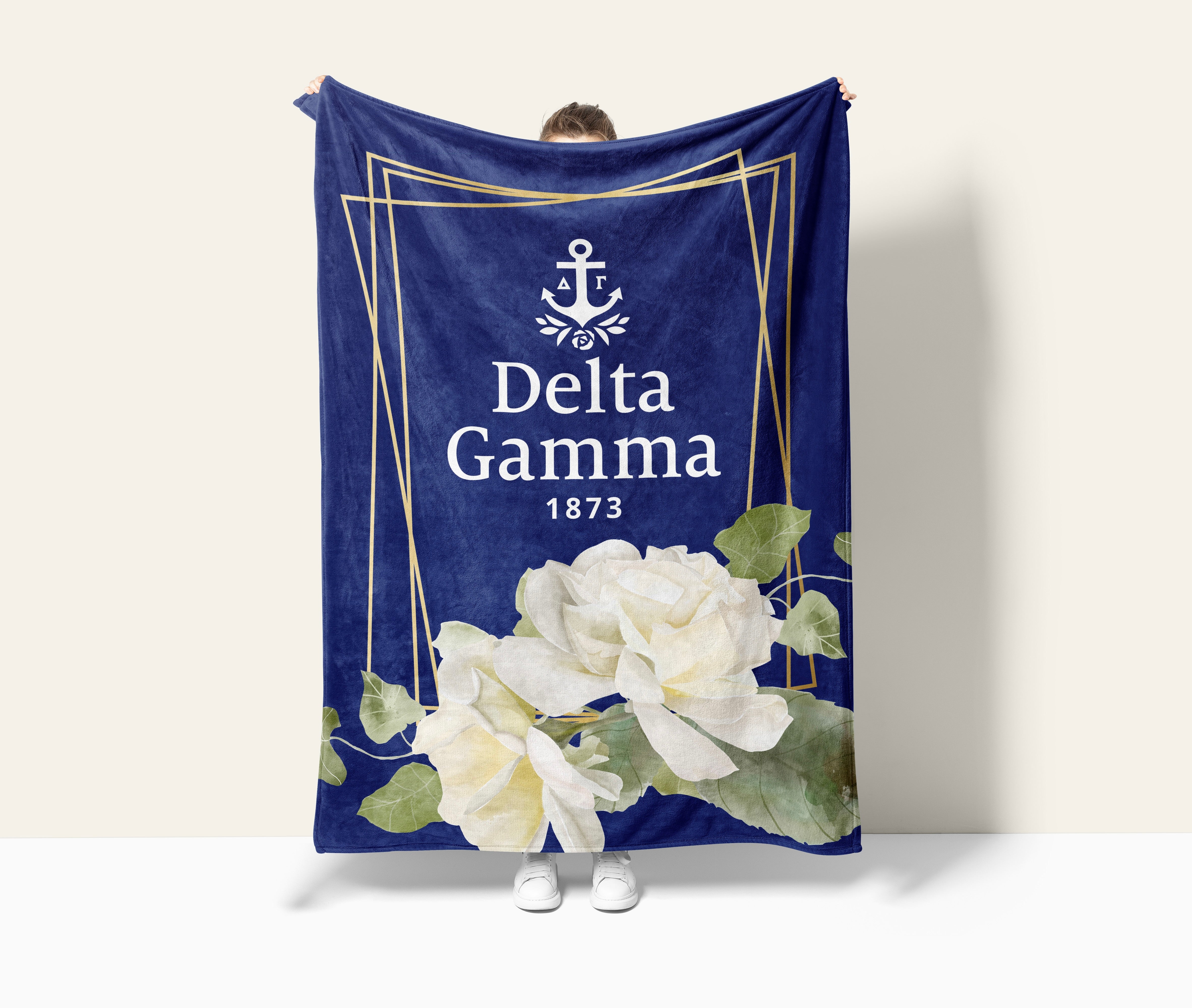 Delta Gamma Blanket XL 60x80 Gold Rose Frame | Custom DG Gifts & Decor
