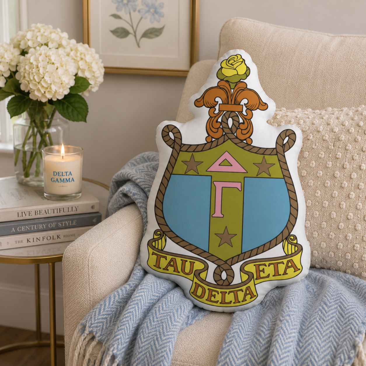 Delta Gamma Crest Custom Shape Throw Pillow | DG Big Little Gift