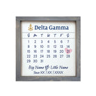 Delta Gamma Personalized Big Little Calendar Framed Sign - 12x12
