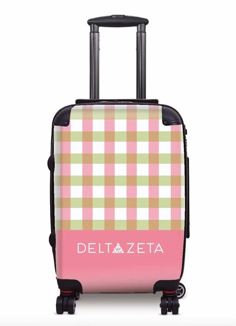 Delta Zeta Carry-on Suitcase Luggage - Gingham Pink Green