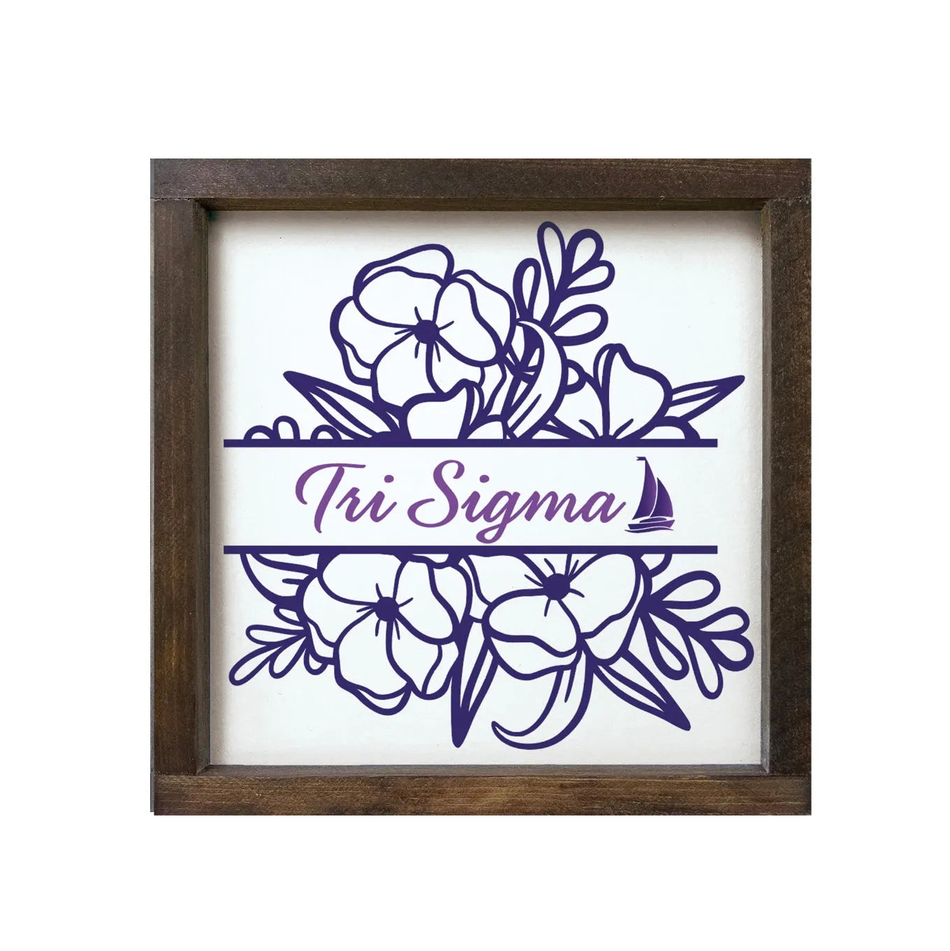 Tri Sigma 12x12 Wood Framed Sign - Violet Monogram Walnut Stain Wall Art & Signs