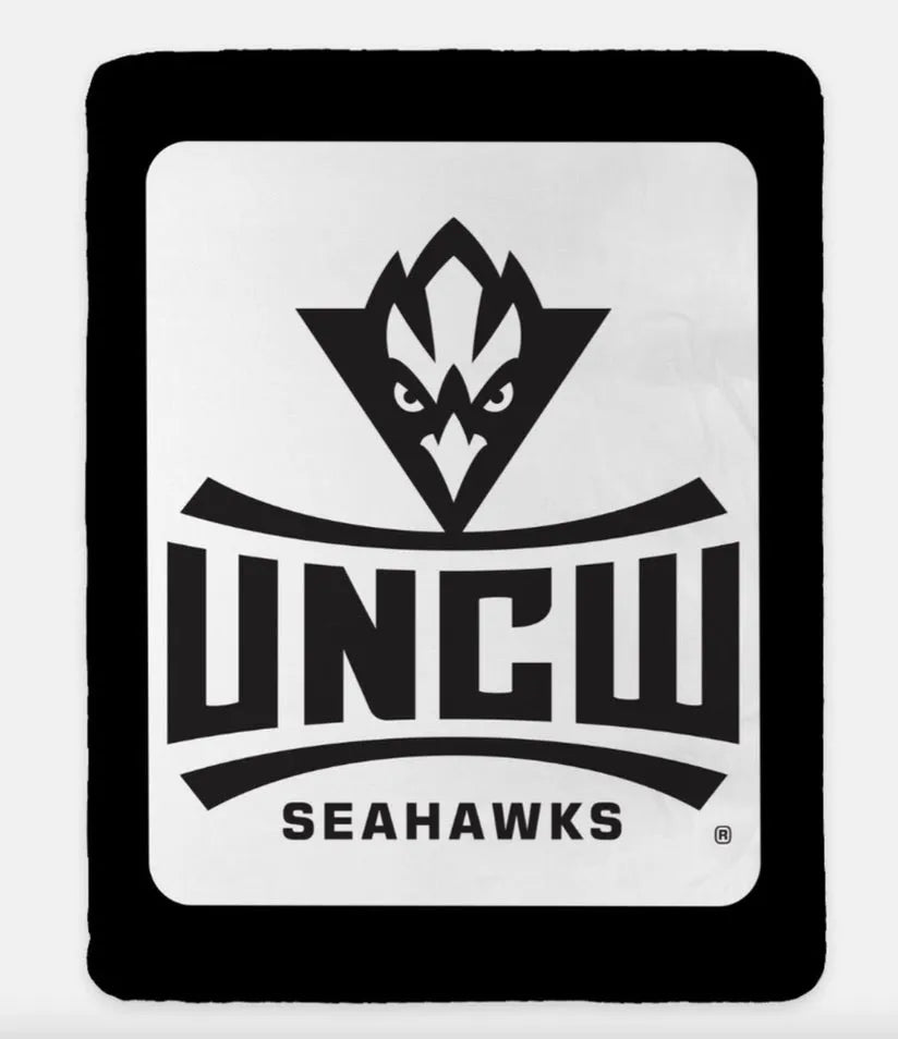 UNCW XL 60x80 Sherpa Blanket - Color Band Black Throw Blankets