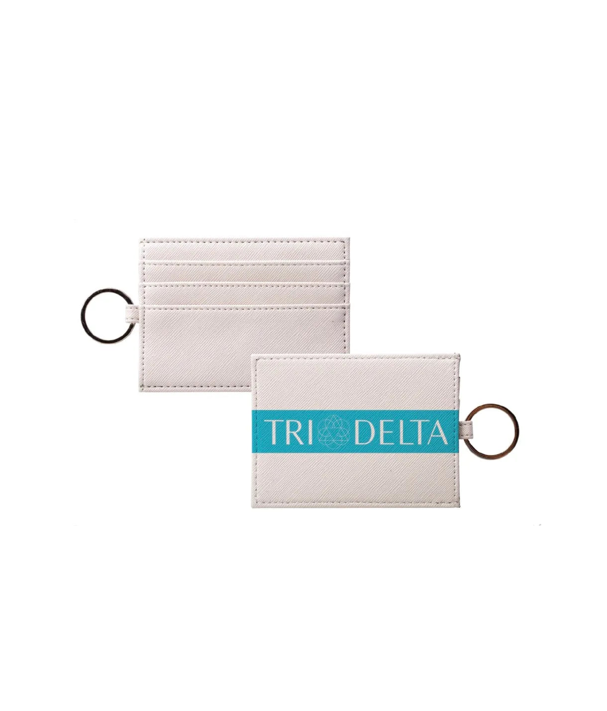 Tri Delta Vegan Saffiano Leather Keychain Card Holder - Modern Stripe Travel Wallet
