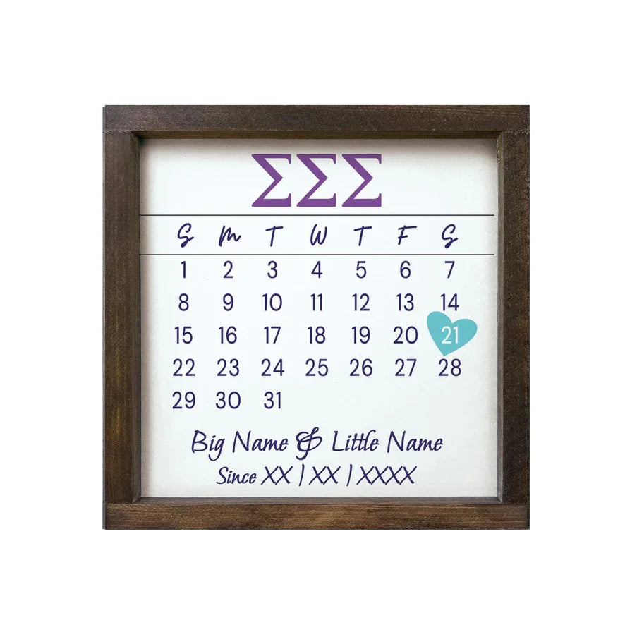 Tri Sigma Personalized Big Little Calendar Framed Sign - 12x12