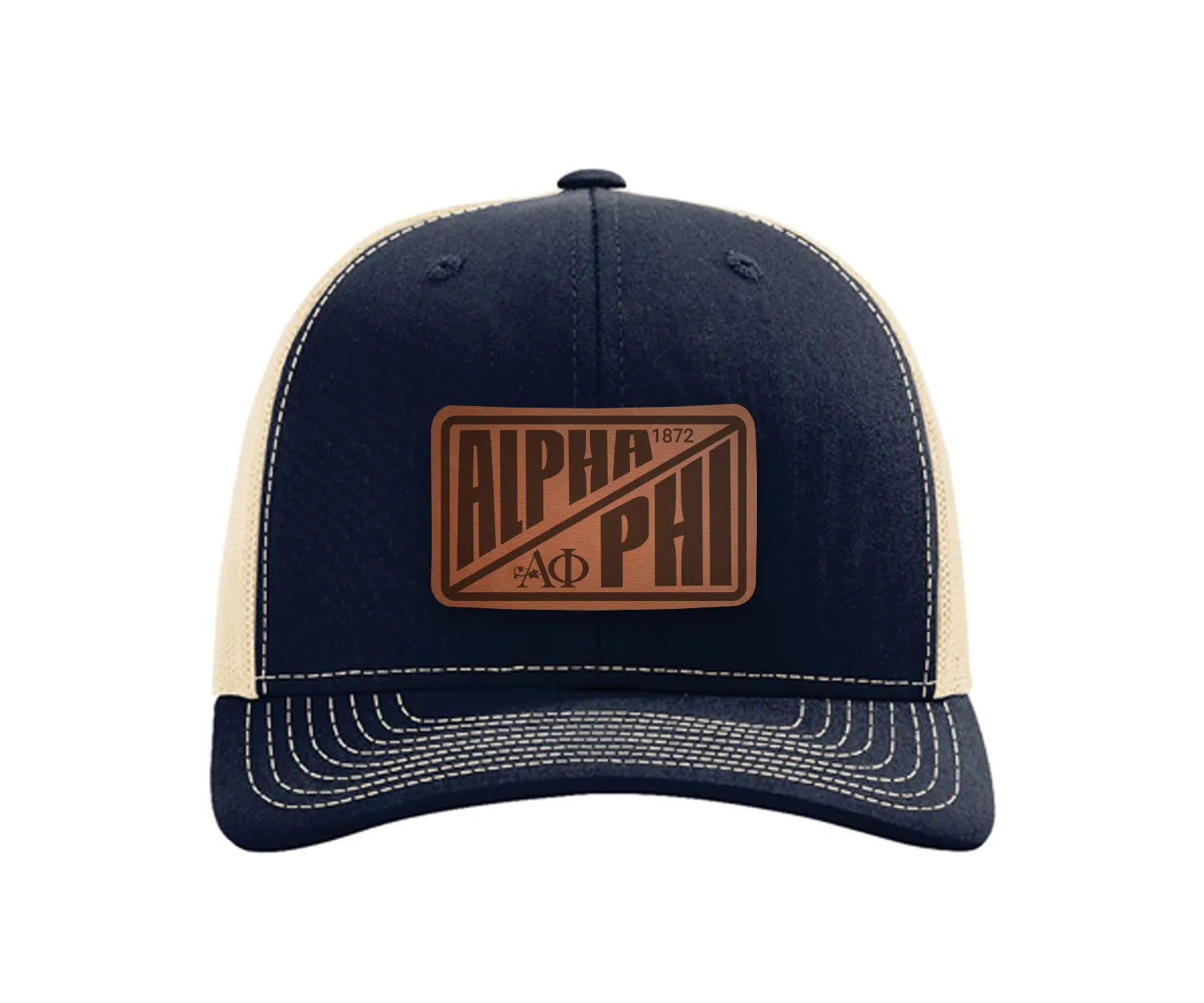 Alpha Phi Richardson 112 Leatherette Patch Trucker Hat - Divide Navy Khaki Trucker Hat