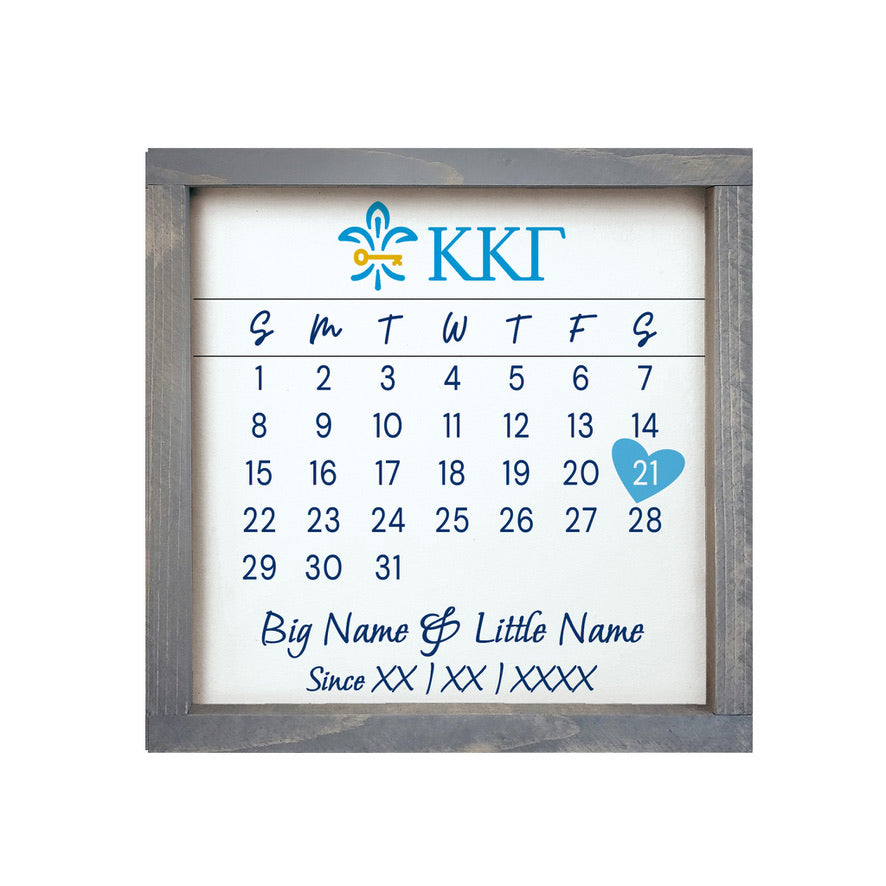 Kappa Kappa Gamma Personalized Big Little Calendar Framed Sign - 12x12