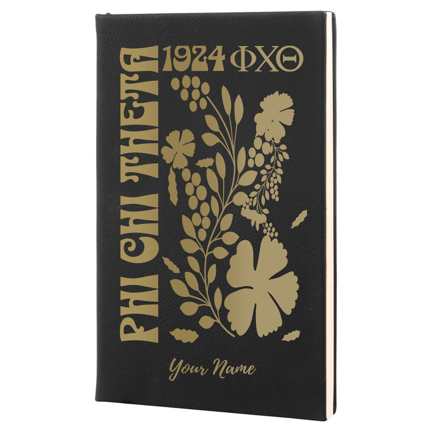 Phi Chi Theta Personalized Leatherette Notebook Journal - Retro Floral