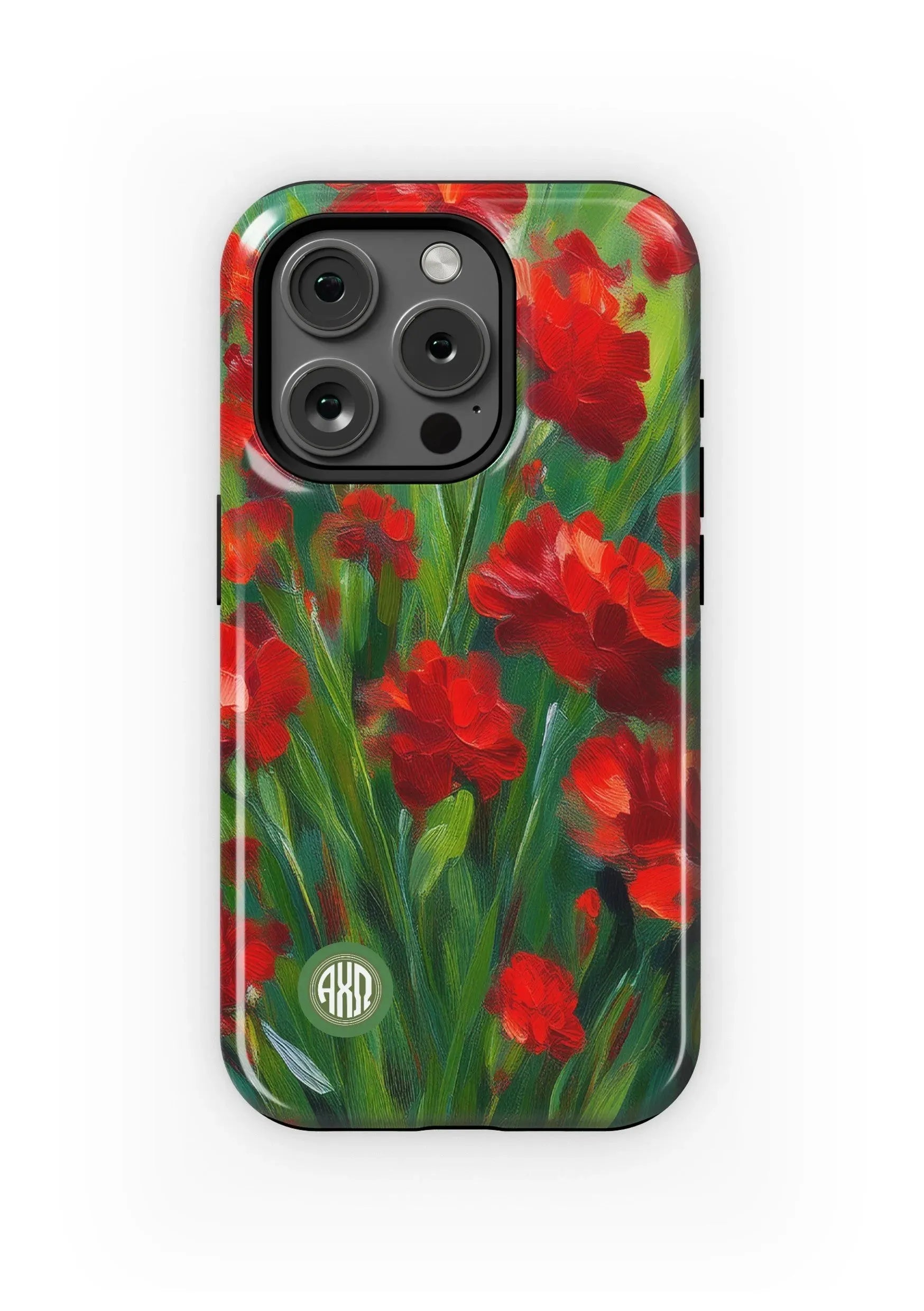 Alpha Chi Omega iPhone 16, 15, 14 Mobile Phone Case - Bold Carnations Gloss Mobile Phone Cases