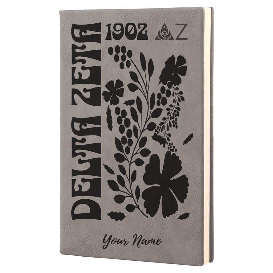 Delta Zeta Personalized Leatherette Notebook - Retro Floral | DZ