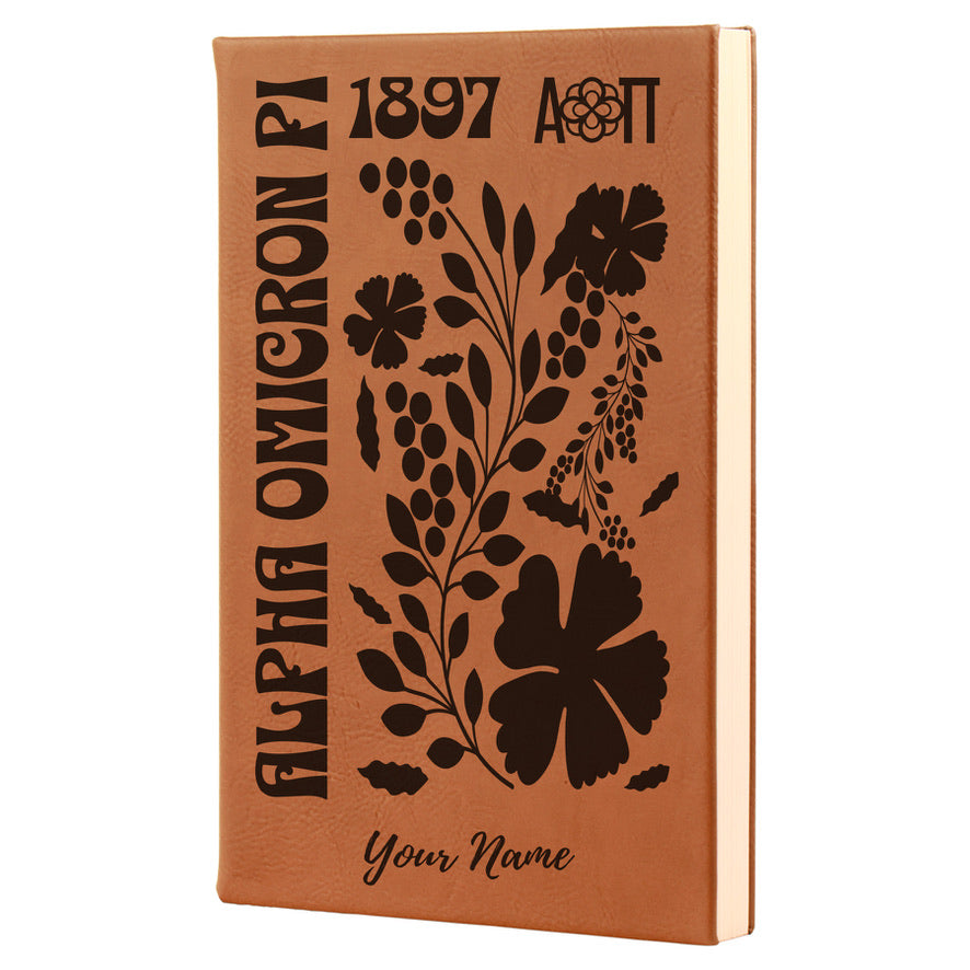 Alpha Omicron Pi Personalized Leatherette Notebook - Retro Floral
