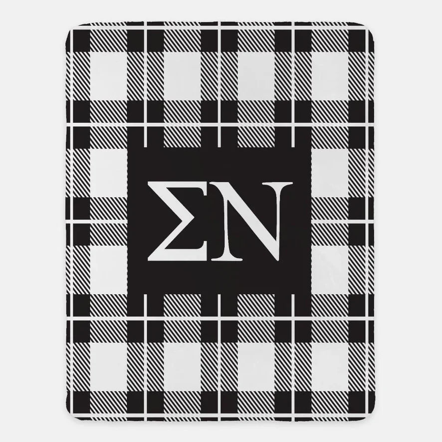 Sigma Nu XL 60x80 Sherpa Throw Blanket - Plaid Black Throw Blankets