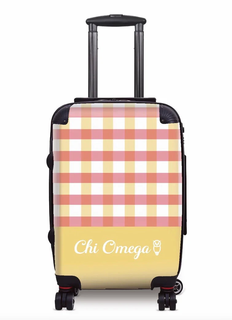 Chi Omega Carry-on Suitcase - Gingham Straw Suitcases