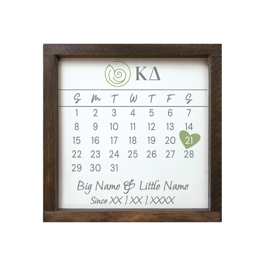 Kappa Delta Personalized Big Little Calendar Framed Sign - 12x12