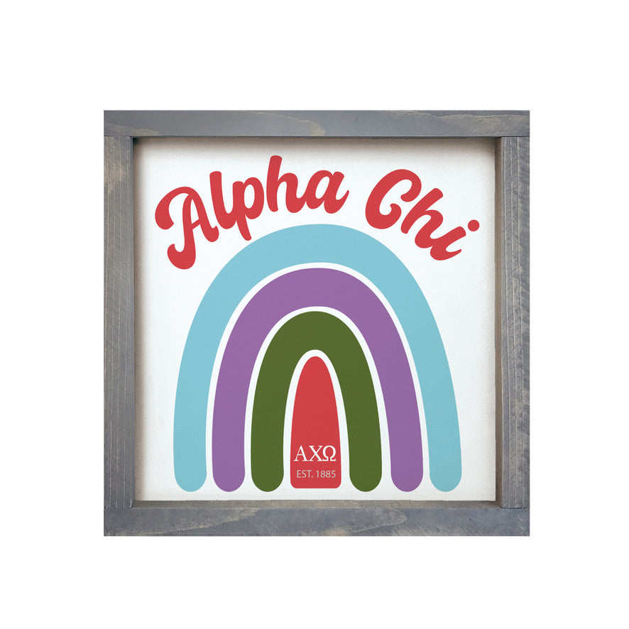 Alpha Chi Omega Wood Framed Sign 12x12 - Rainbow | Custom AXO Gifts