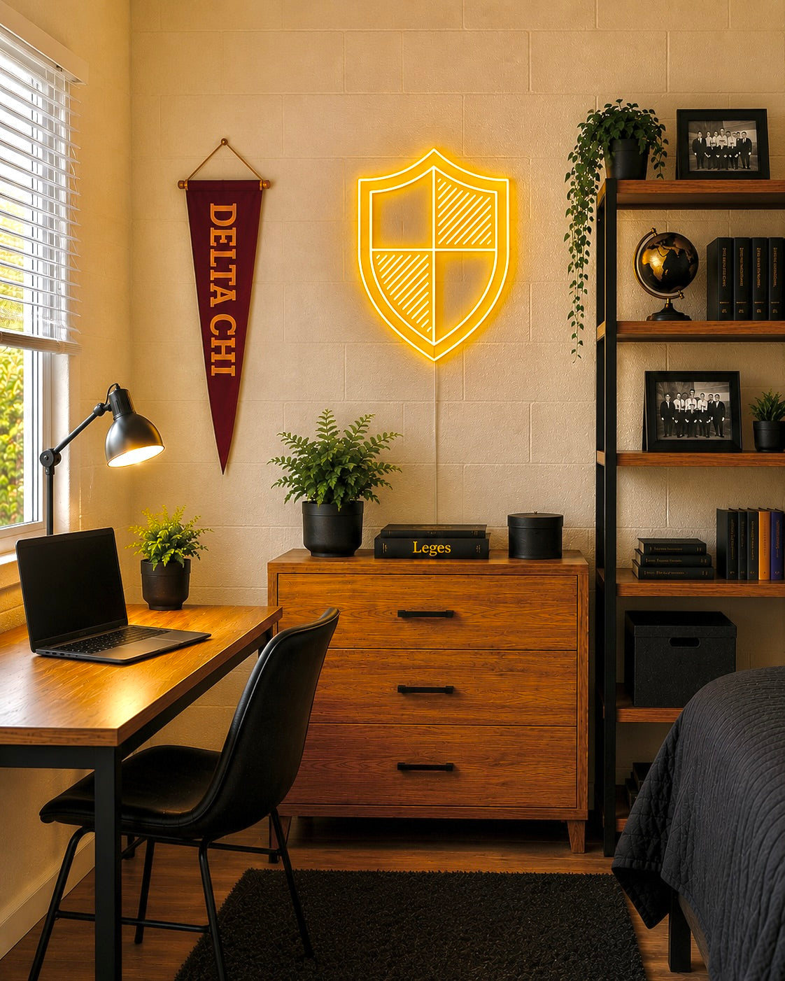 Delta Chi Shield LED Neon Sign w/ Dimmer | D-Chi Dorm Wall Art